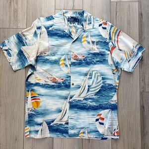 Vintage 2000s Polo Ralph Lauren Sailboat Hawaiian Camp Shirt L